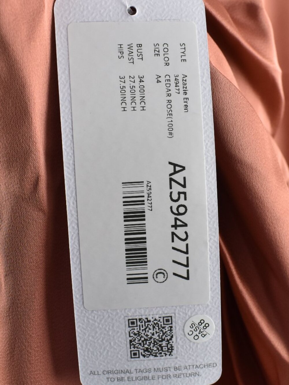 Azazie EREN Cedar Rose Mermaid One Shoulder Stretch Satin Dress NEW - 4 - Picture 11 of 11